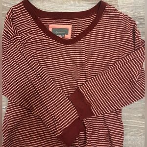 Anthropologie Maroon and Pink Striped Long Sleeve Top